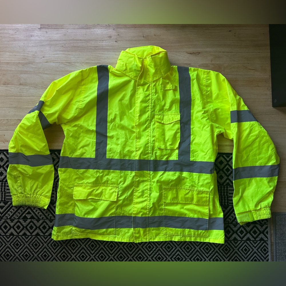 Uline Hi Vis Lime Lightweight Rain Jacket Class 3, Size 2XL